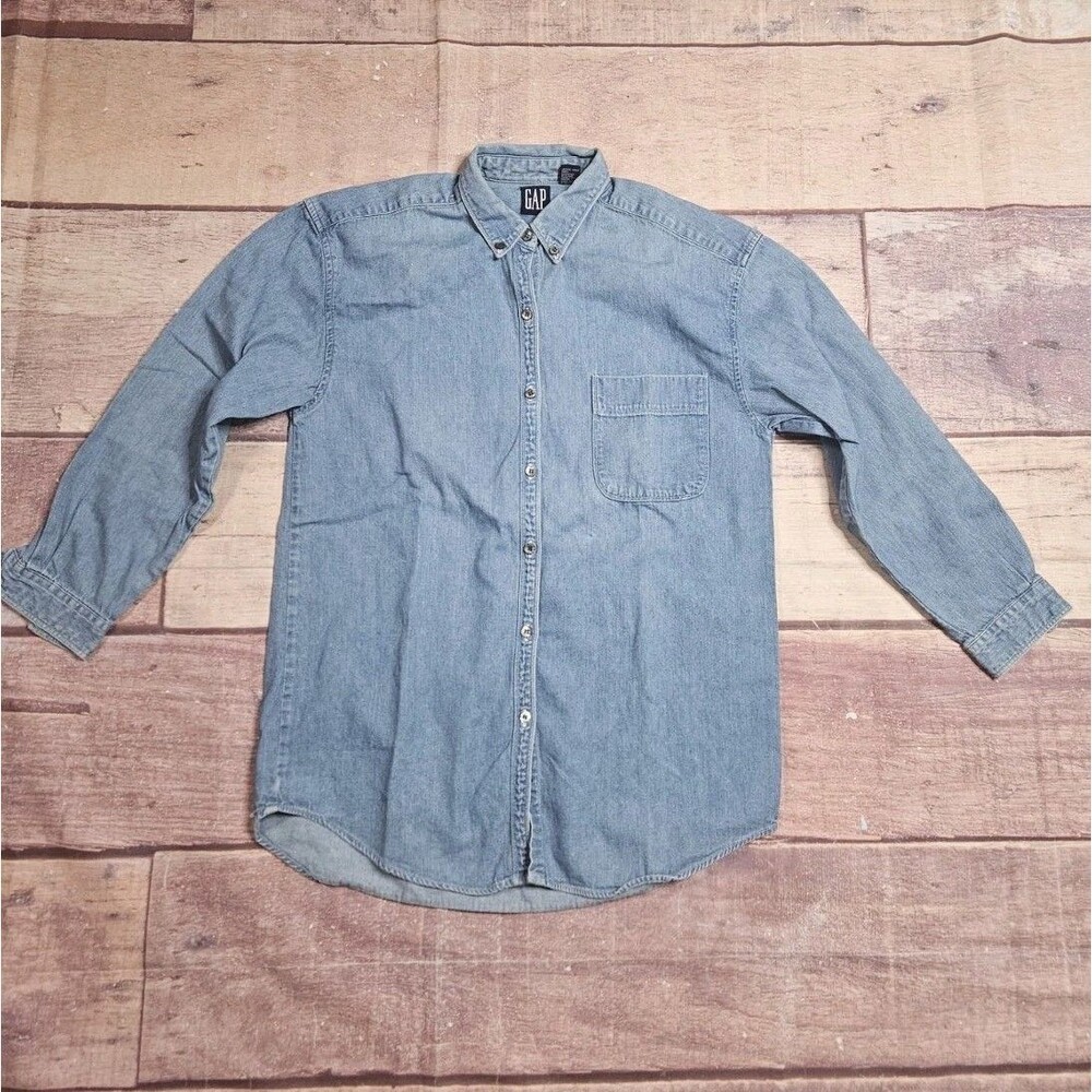Vintage 90s Gap Denim Button Down Shirt Men's Size Small Blue
